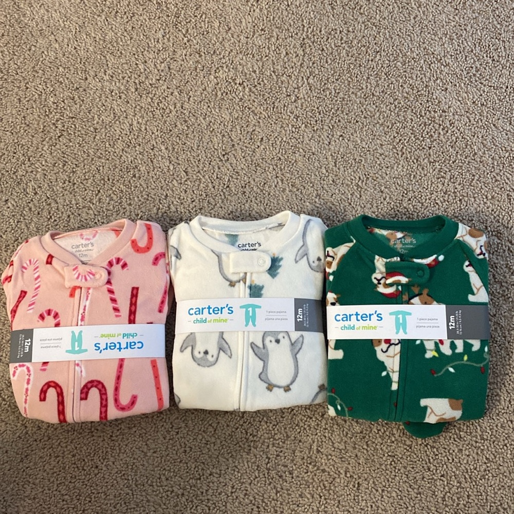 All 3 Carter’s 1 piece pajama 12 Months